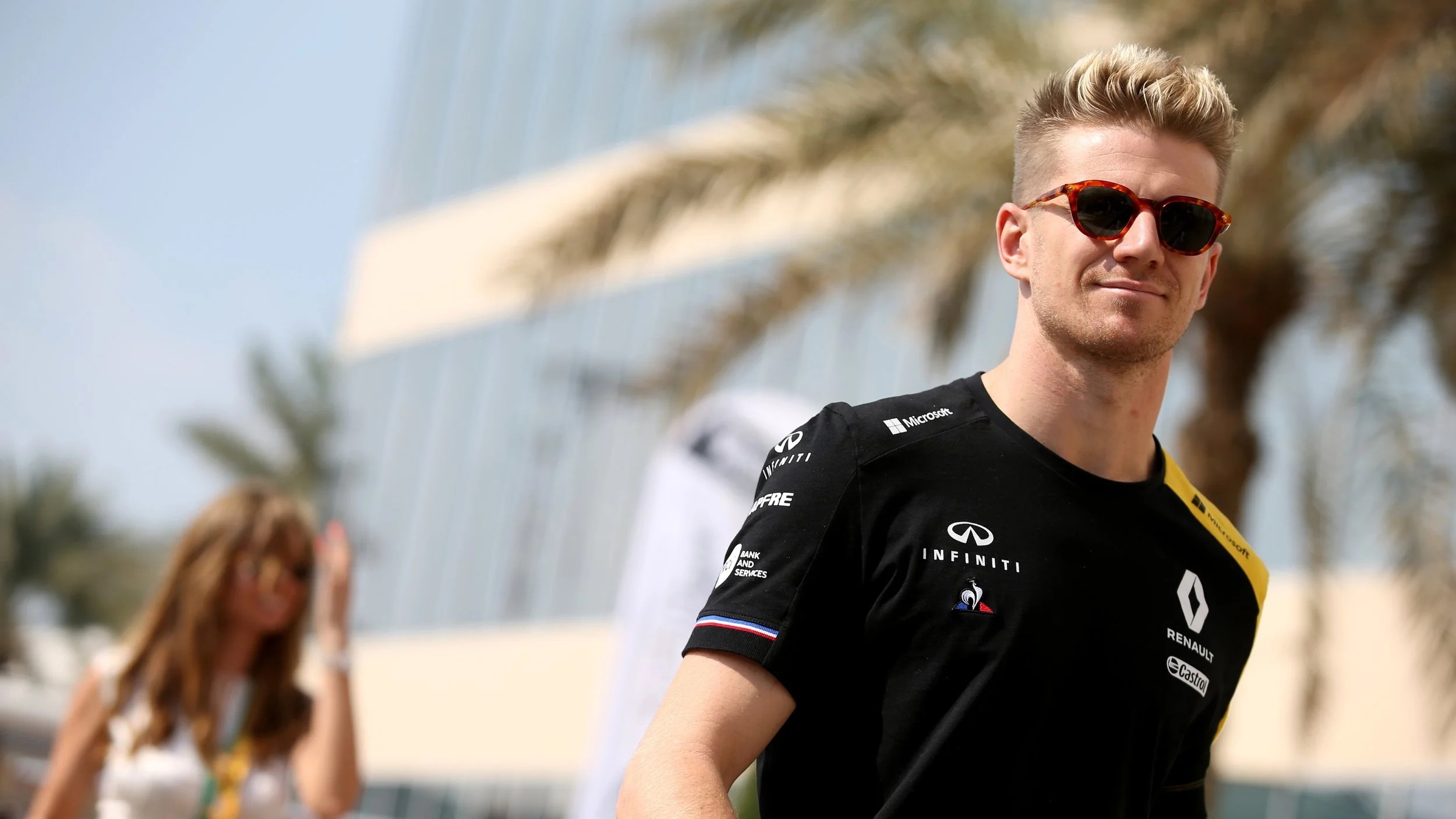 Nico Hulkenberg enters the F1 Paddock during his time with Renault